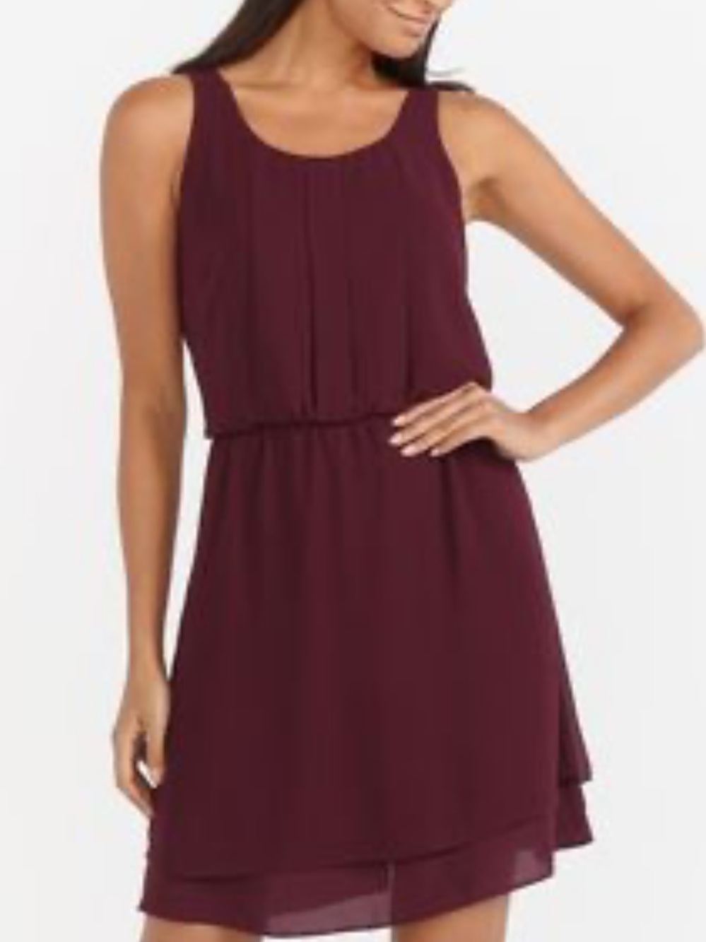 Reitmans Sleeveless Pleated Blouson Dress in Plum